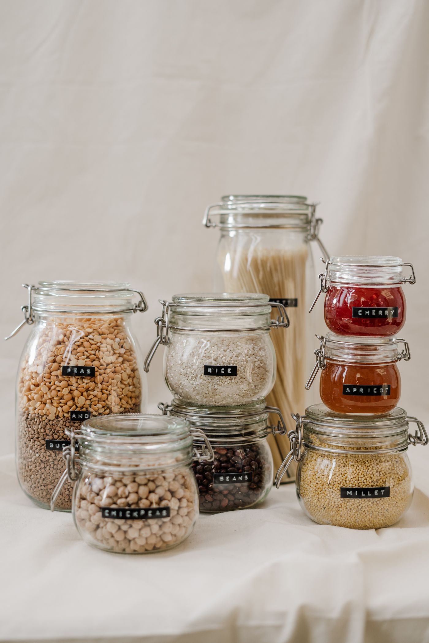 Glass jars storing dry ingredients