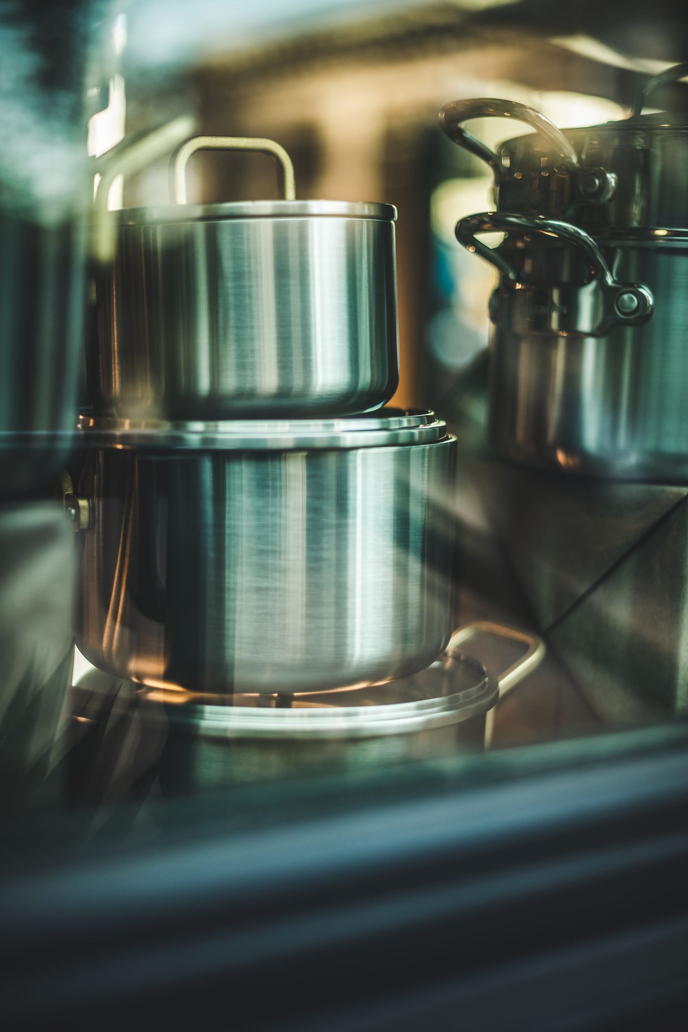 Stacked stainless steel cookware