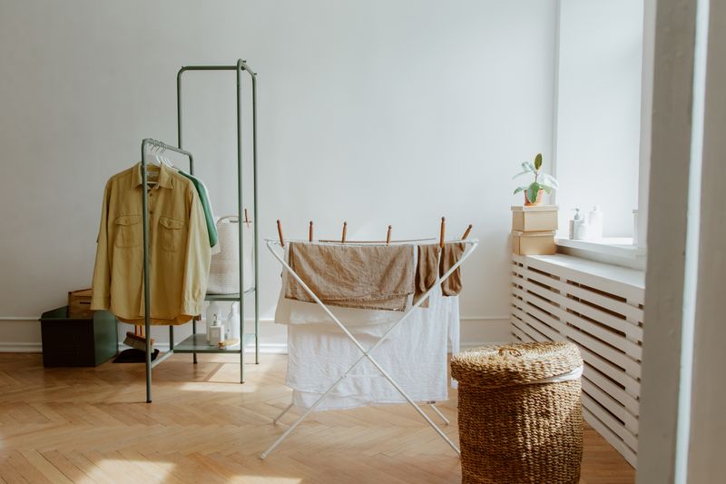 Laundry drying on a clothes rack