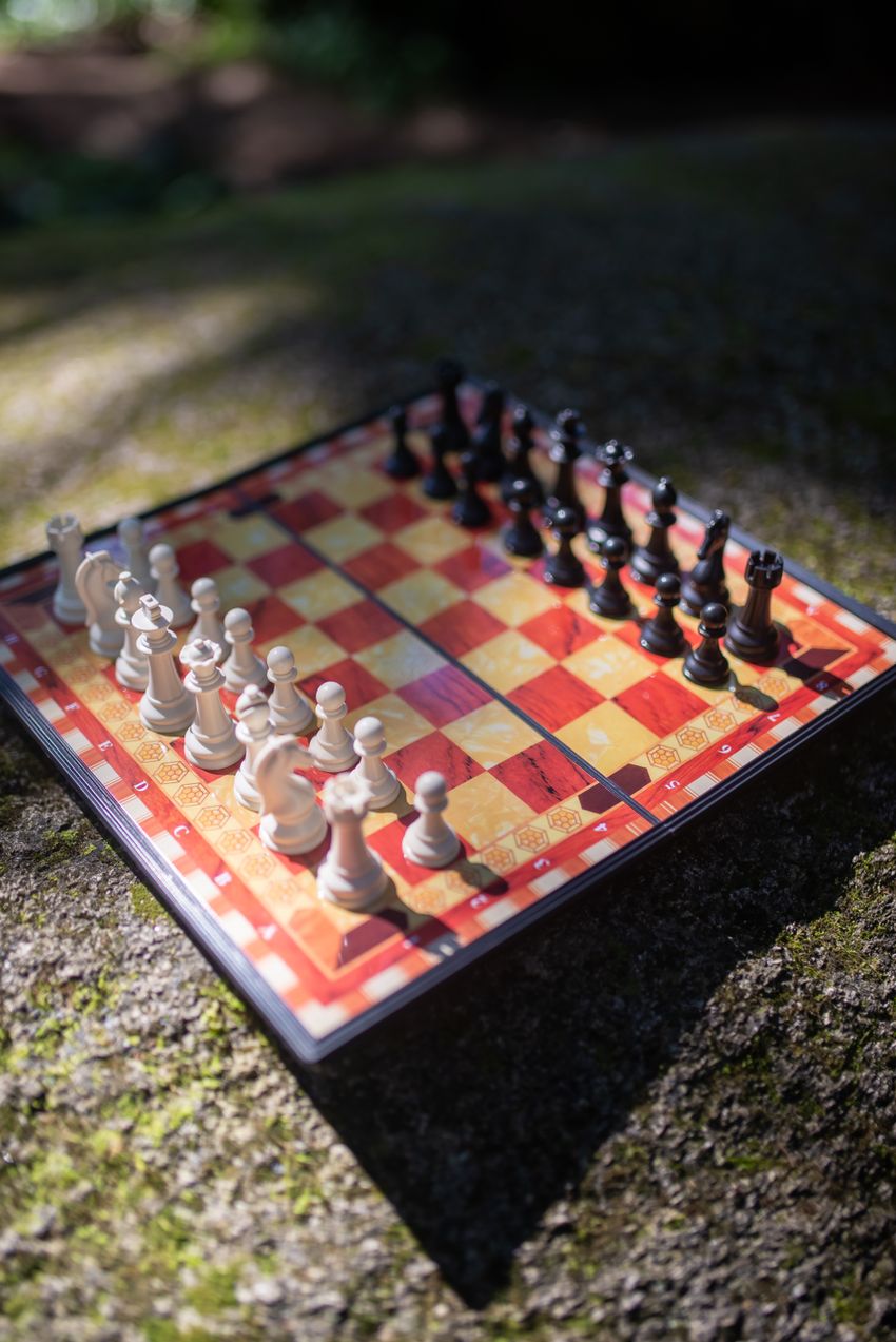 A chessboard and chess pieces