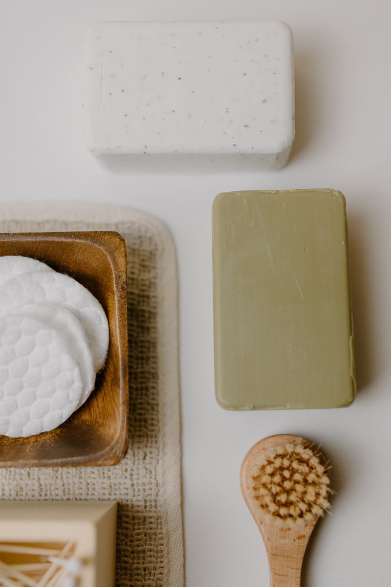 Bath and personal-care accessories arranged together